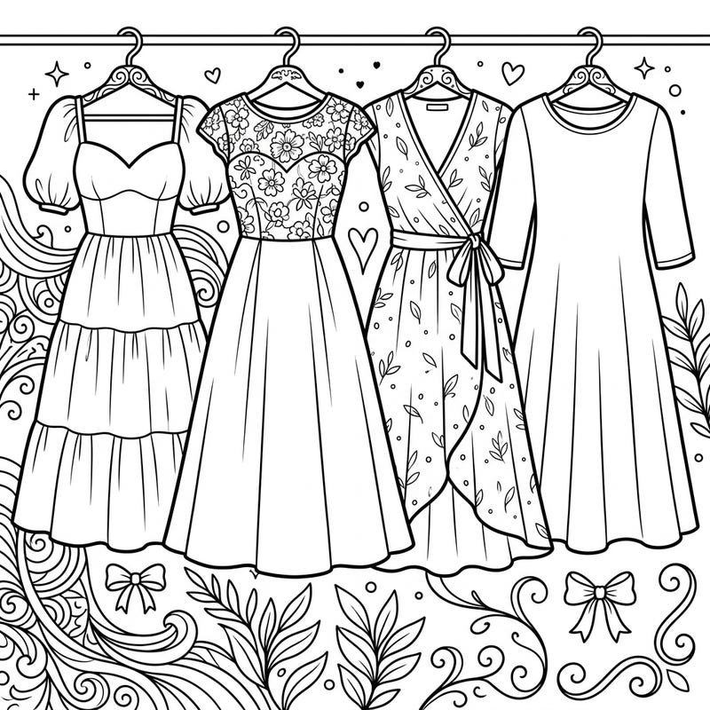 Dive into the world of fashion with this exquisite midi dresses coloring page. Customize elegant outfits and intricate patterns, bringing your unique style to life.