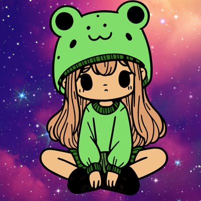 a girl wearing a frog hat and some frog socks