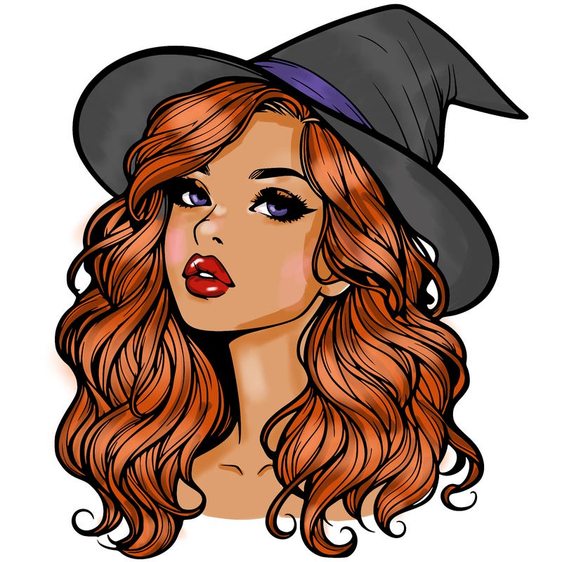 realistic witch girl with wavy hair and lips