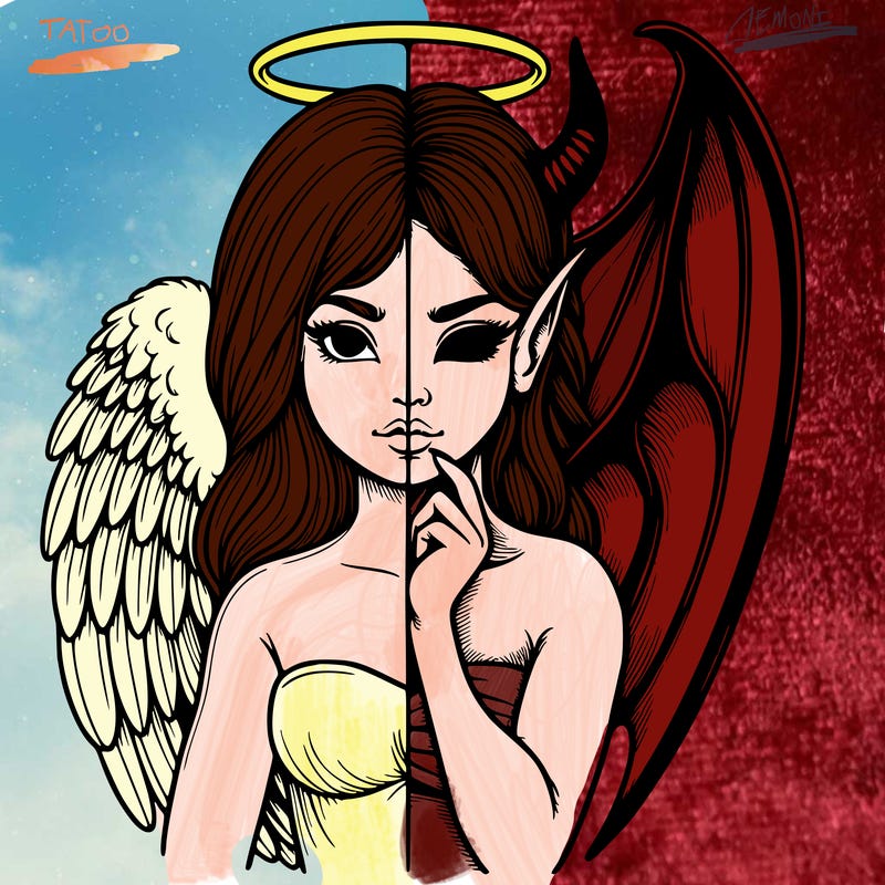 realistic angel half demon