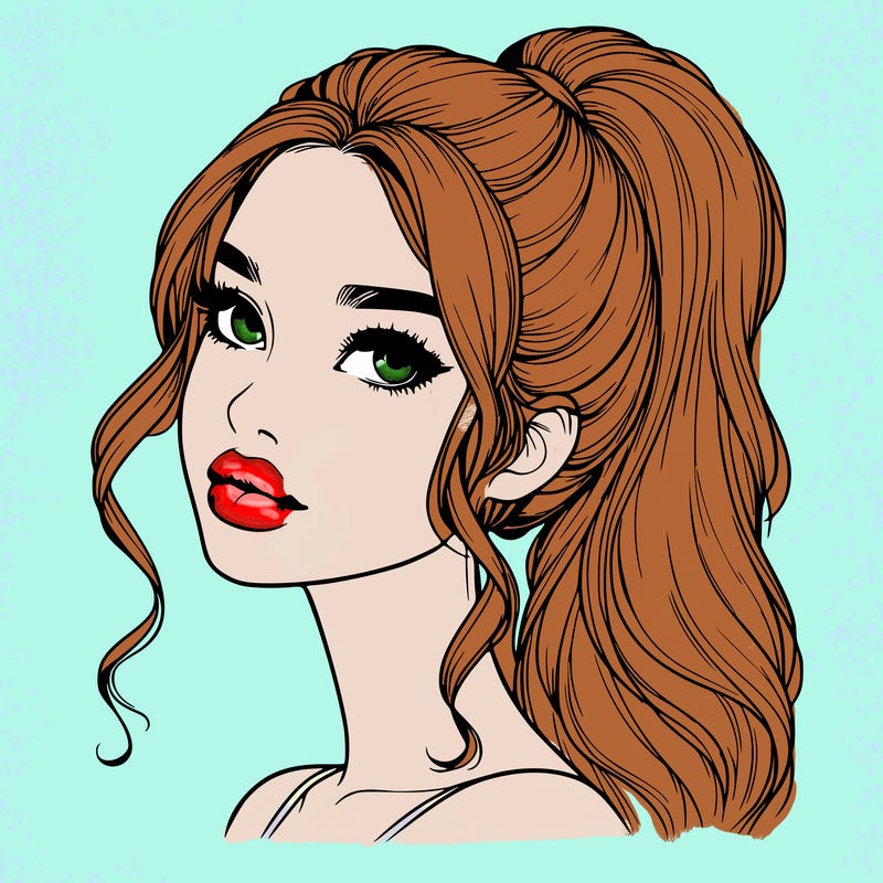 realistic girl with a ponytail on her hair and lips