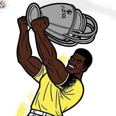 create a coloring picture of an african man lifting the champions league trophy