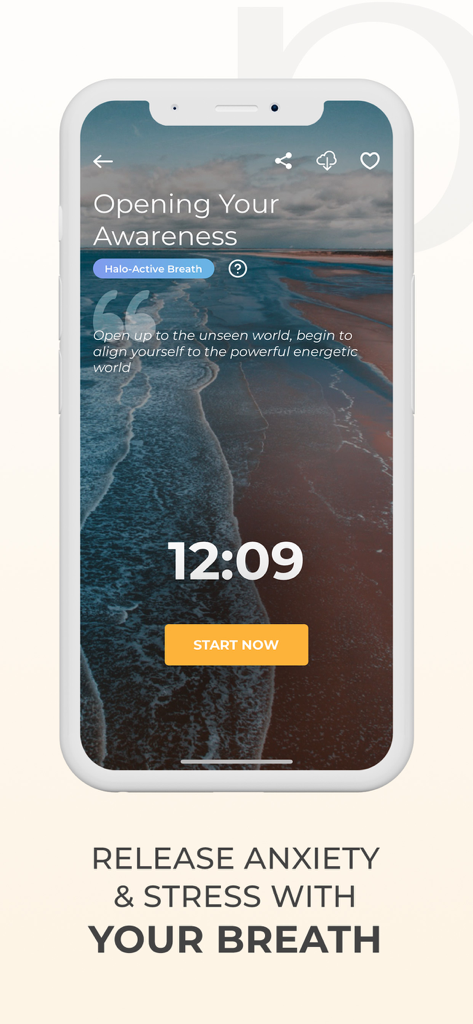 Pause Breathwork Exercises - A smartphone screen showing the Opening Your Awareness session within the Pause Breathwork app.