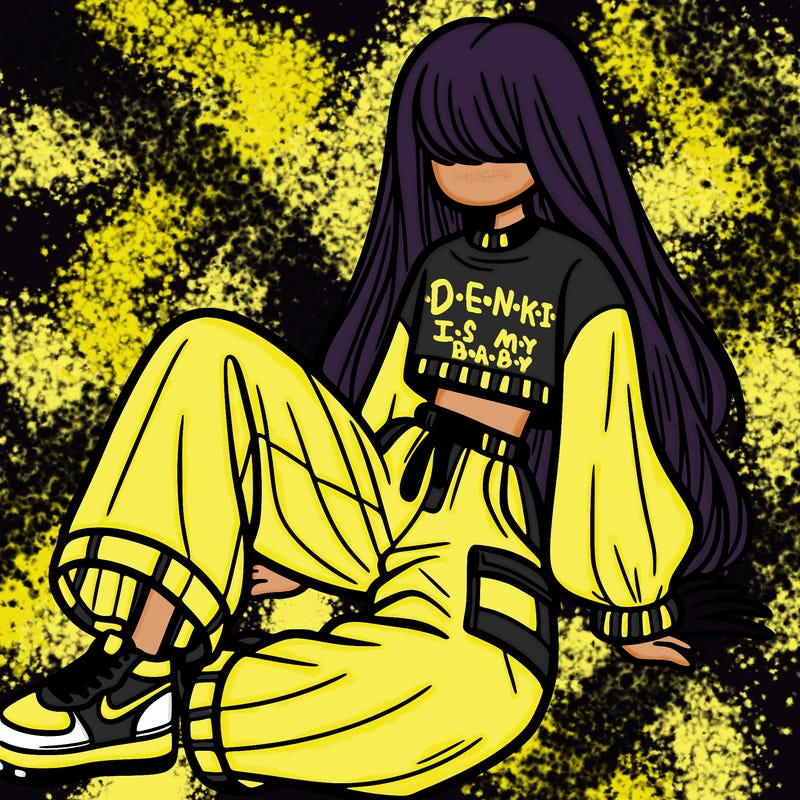 a girl with baggy pants and a crop top with long hair