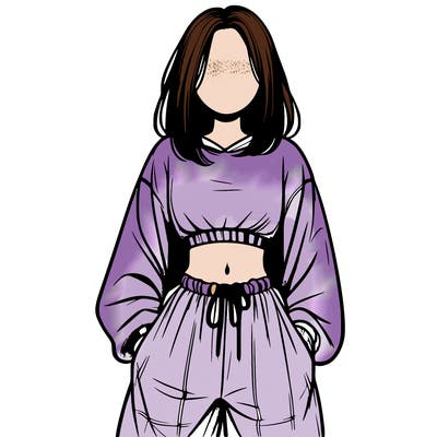realistic girl faceless with baggy pants and a crop top