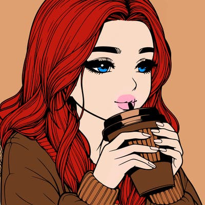 realistic girl drinking coffee