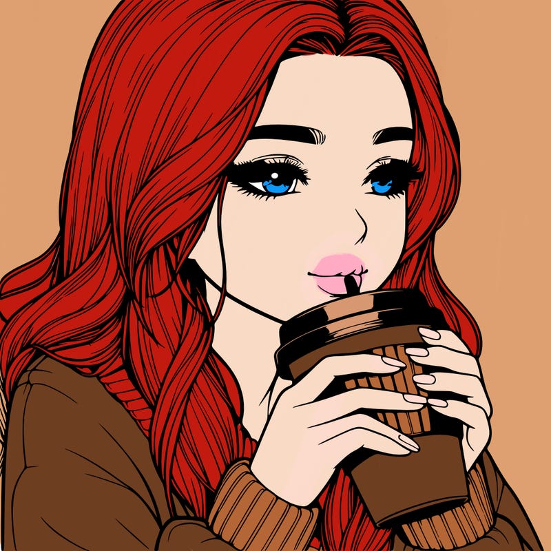 realistic girl drinking coffee