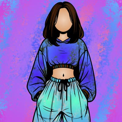 realistic girl faceless with baggy pants and a crop top