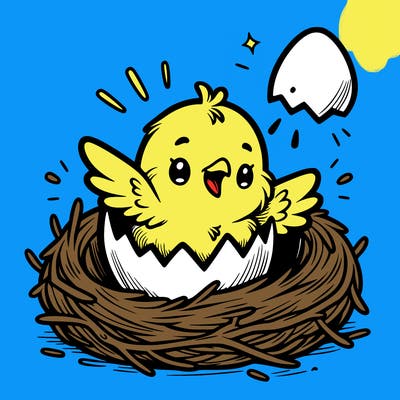 a baby chick hatching from an egg in a nest