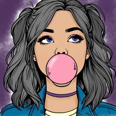 realististic girl blowing bubble -gum