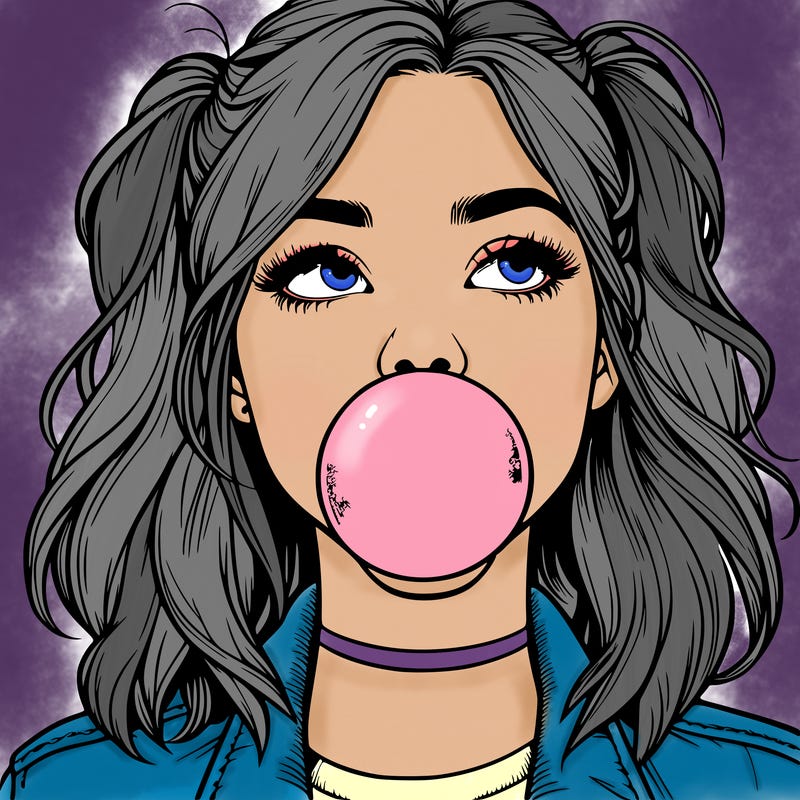realististic girl blowing bubble -gum