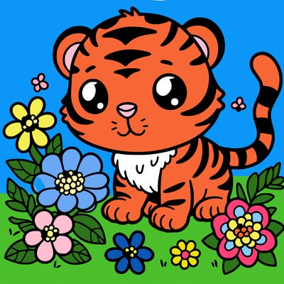 tiger with flowers