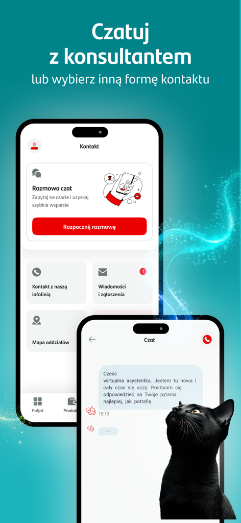 Santander Consumer Bank app screens displaying customer support options and a chat interface
