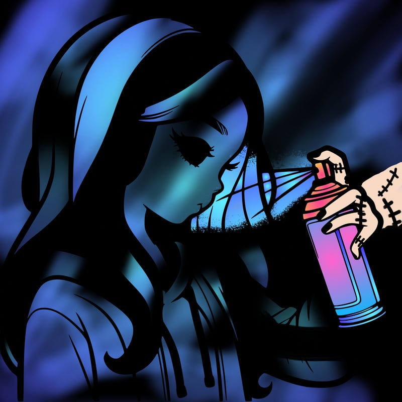 a realistic girl spray painting