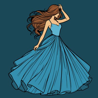 realistic woman with dress flowing in the wind