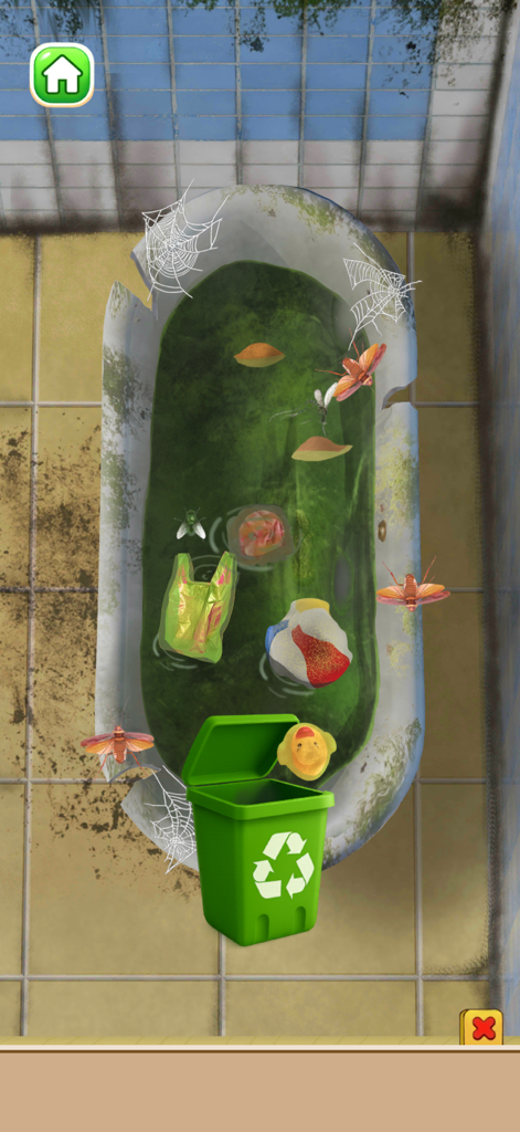 Home Makeover Tidy ASMR - Limpiando una bañera sucia con basura e insectos en el juego Home Makeover Tidy ASMR