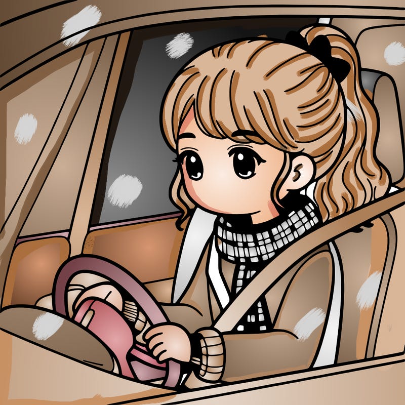 a girl in a car