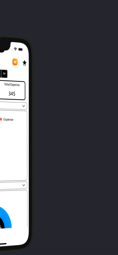 Interface of Simple Budget app showing total expenses and a visual spending pie chart
