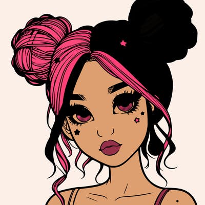 realistic girl with space buns