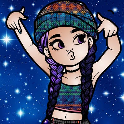 realistic teenage girl with braids and a beanie and crop top doing 🫶🏼
