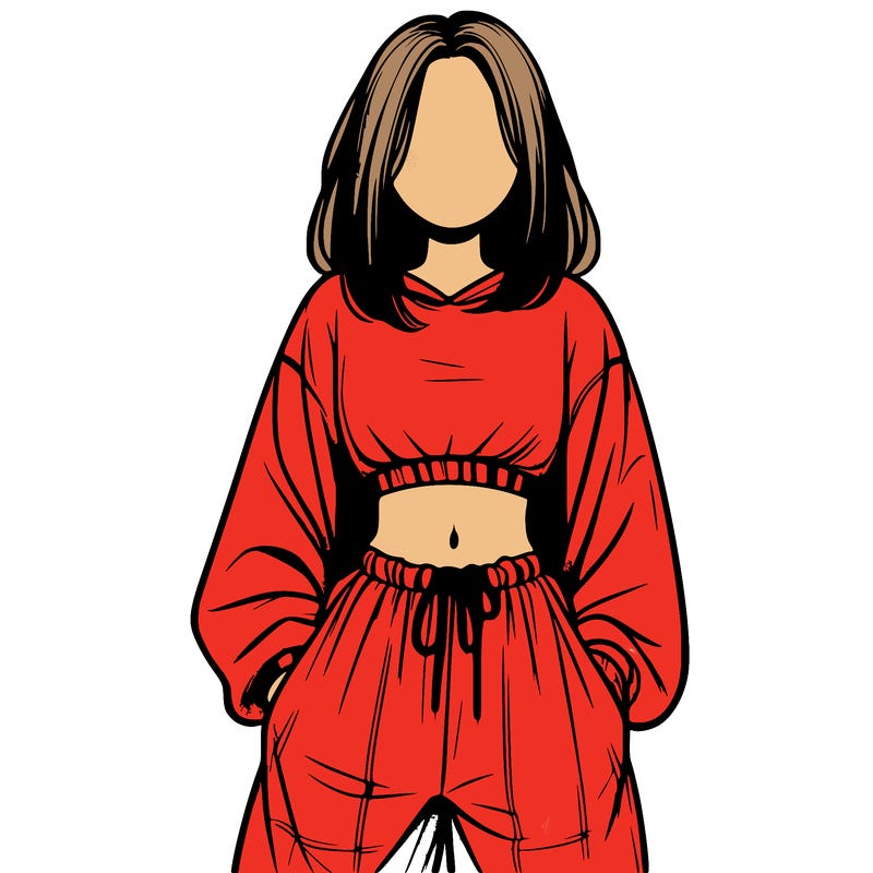 realistic girl faceless with baggy pants and a crop top