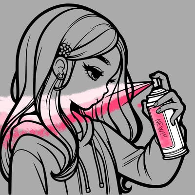 a realistic girl spray painting
