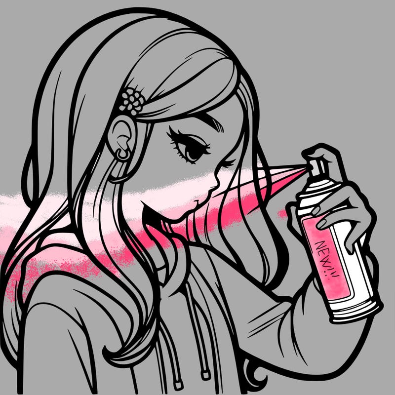 a realistic girl spray painting