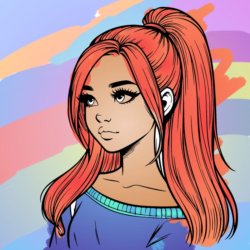 realistic girl with a high ponytail