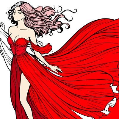 realistic woman in dress flowing the the wind