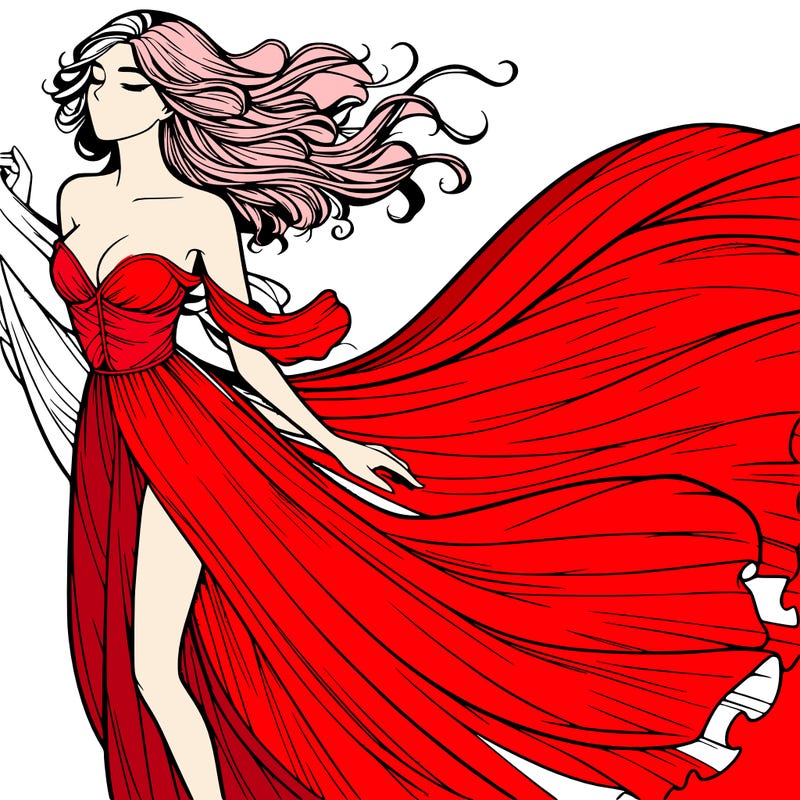 realistic woman in dress flowing the the wind