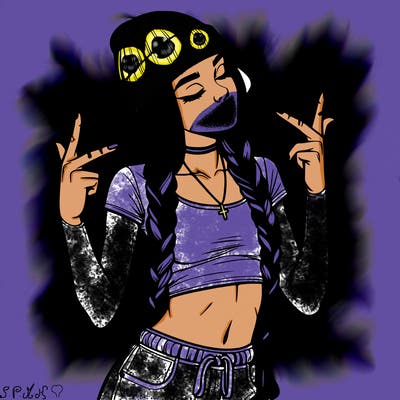 realistic teenage girl with braids and a beanie and crop top doing 🫶🏼