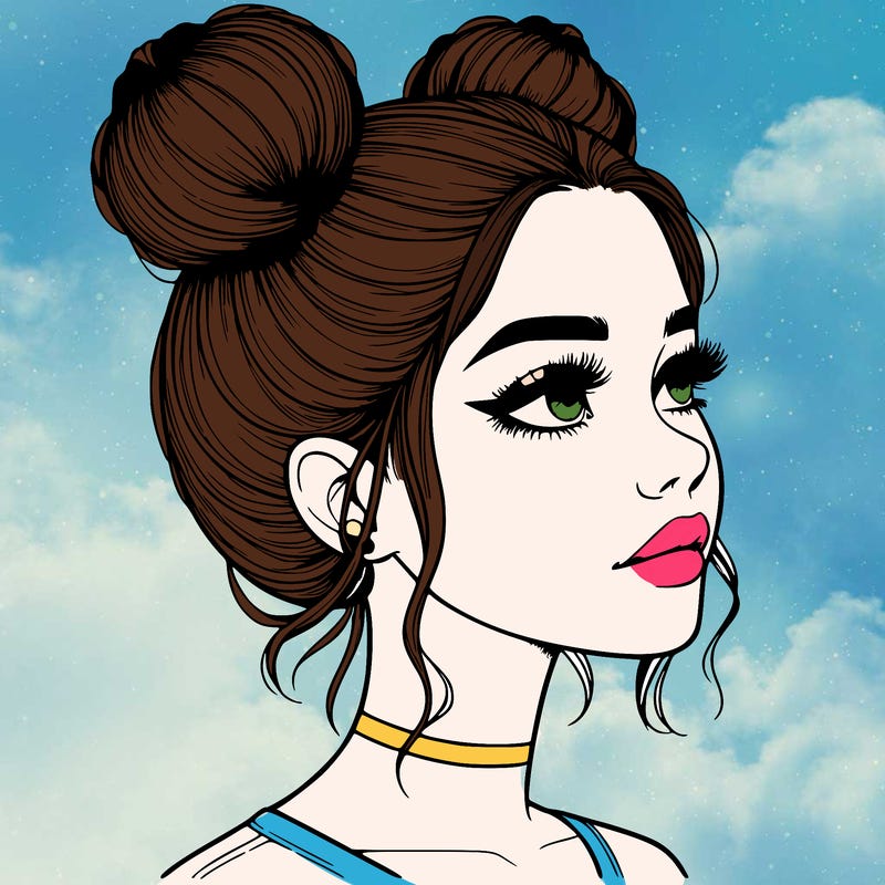 realistic girl with buns on the top of her head