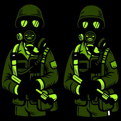 a soldier wearing gas mask