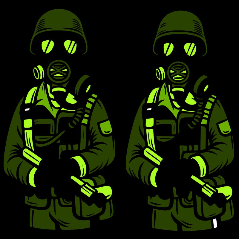 a soldier wearing gas mask