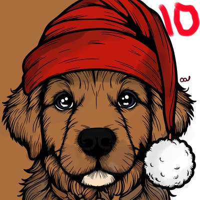 realistic dog with a christmas hat