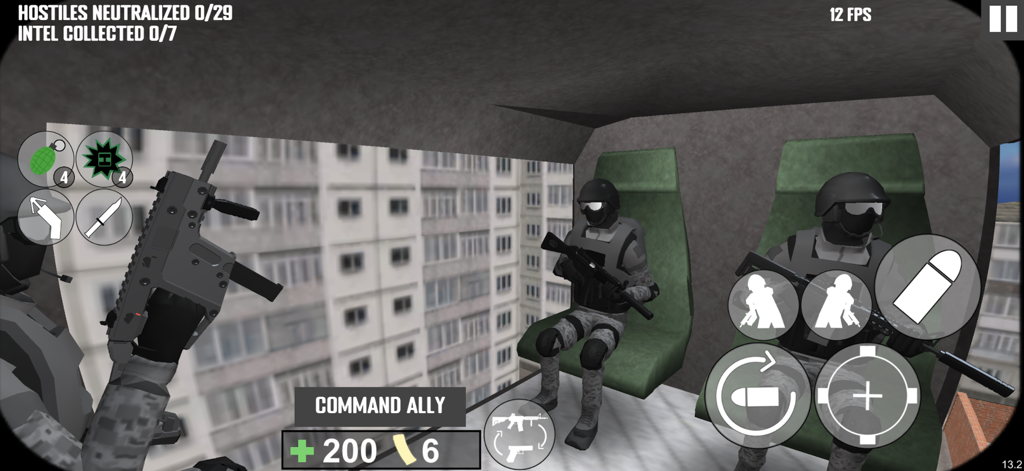 Project Breach 2 COOP CQB FPS - First person view of a tactical squad in a helicopter preparing for a CQB mission in Project Breach 2.