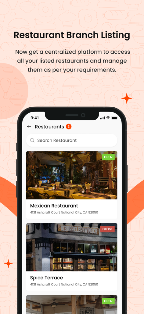 FoodMato Restaurant Partner - FoodMato app screen displaying a list of restaurant branches with their current status.