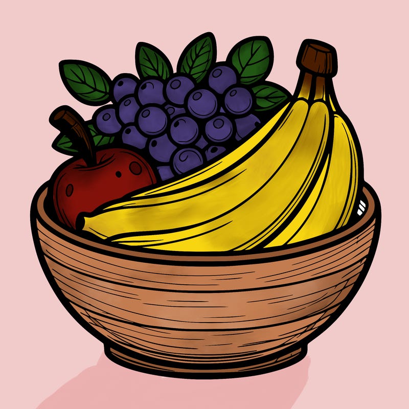 a bowl of fruit with apples, bananas, and grapes.