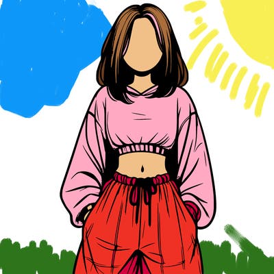 realistic girl faceless with baggy pants and a crop top