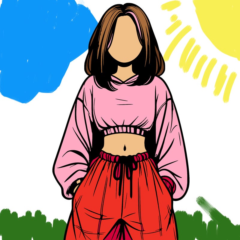 realistic girl faceless with baggy pants and a crop top