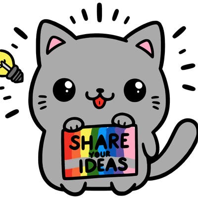 a cute cat saying share your ideas