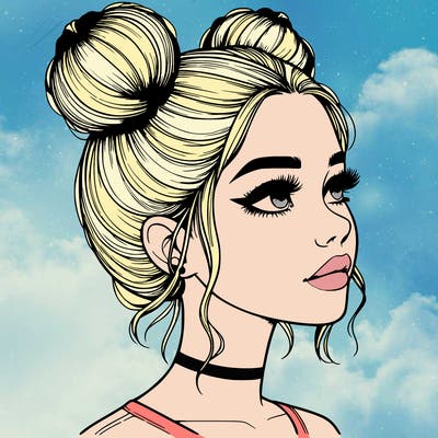 realistic girl with buns on the top of her head