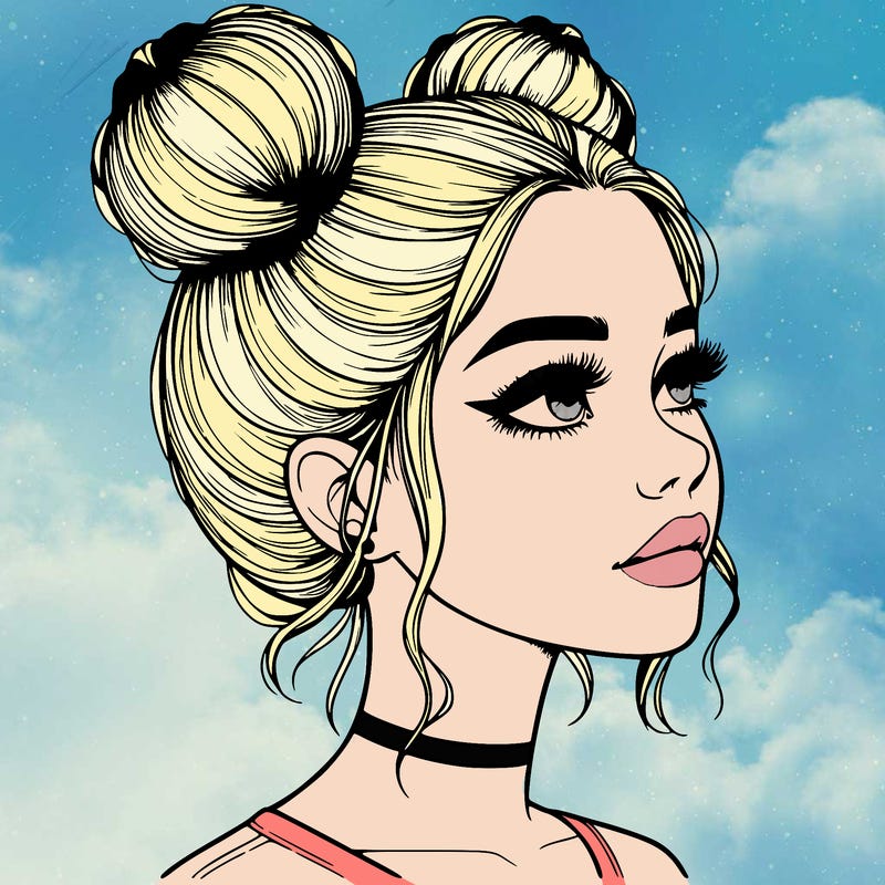 realistic girl with buns on the top of her head