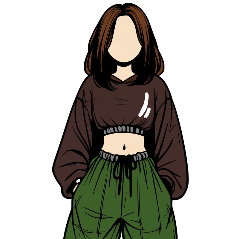 realistic girl faceless with baggy pants and a crop top