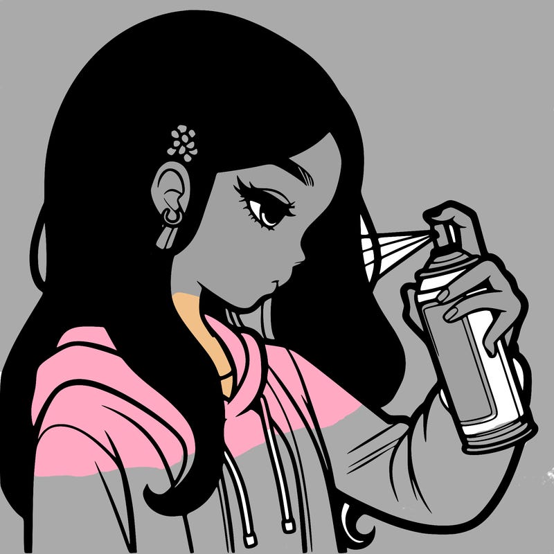 a realistic girl spray painting