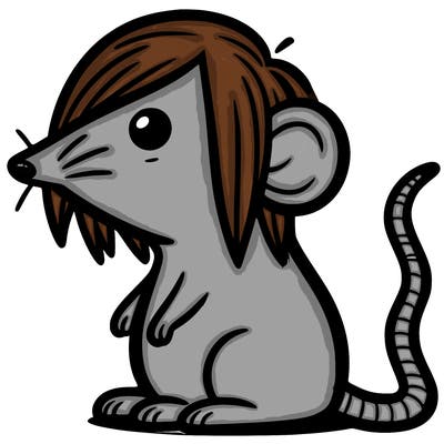 cartoon black & white rat straight haired
