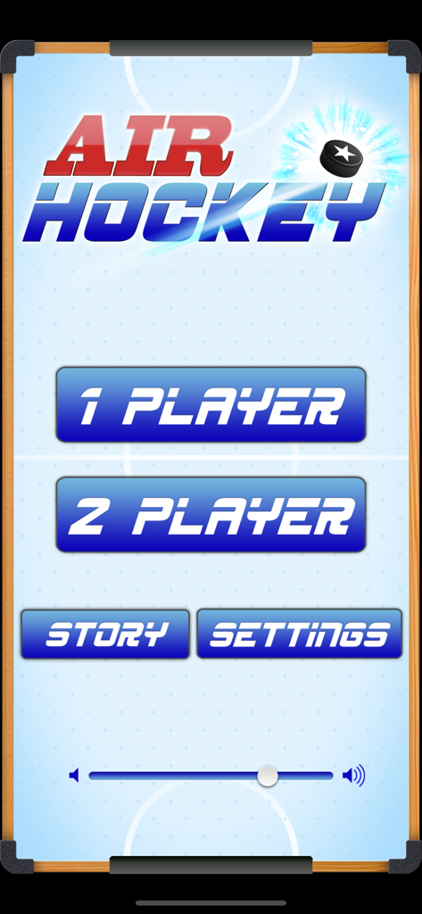 Main menu of the Air Hockey Classic Arcade game showing 1 player and 2 player modes