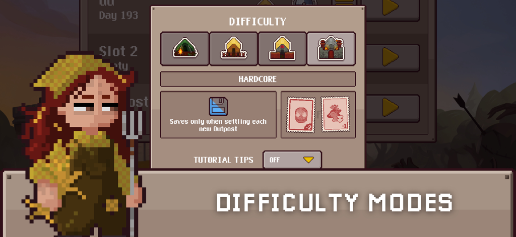 Pantalla del juego Final Outpost Definitive que muestra el menú de modos de dificultad con hardcore seleccionado