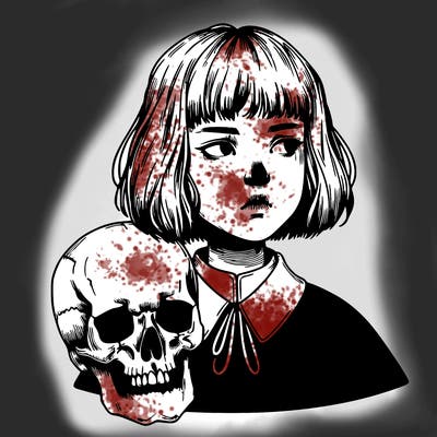 skull and girl realistic skull