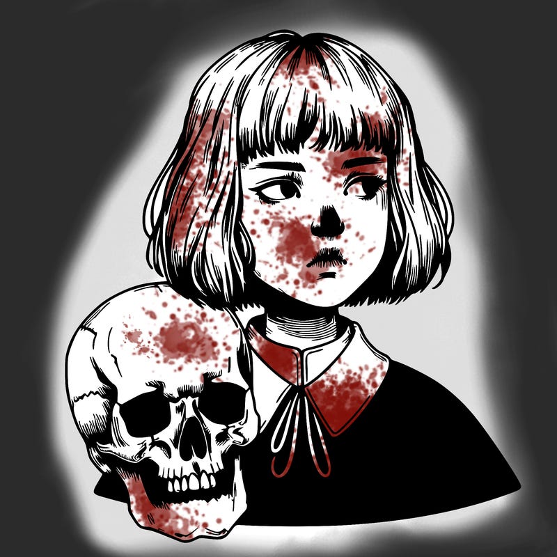 skull and girl realistic skull